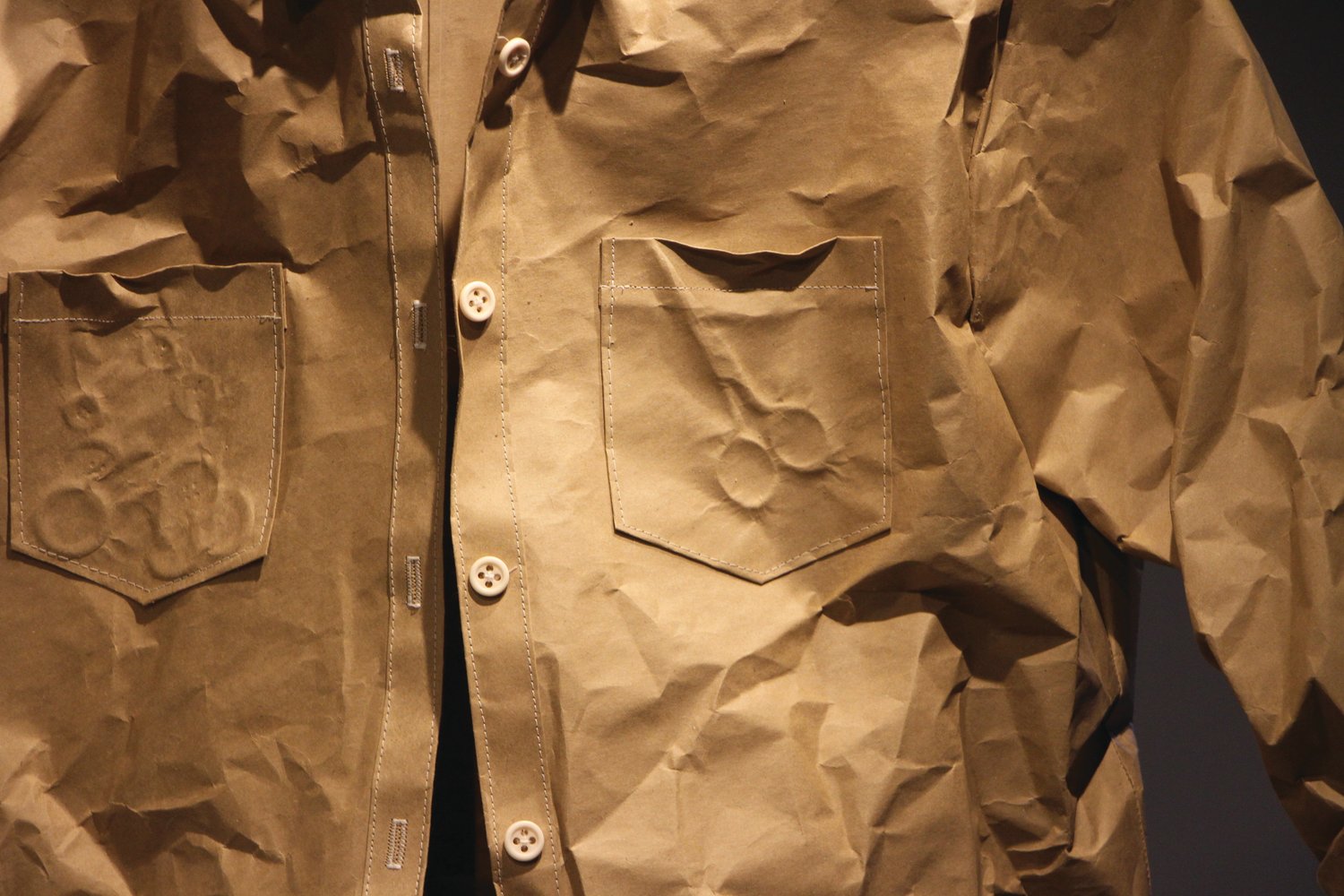 The “Port Townsend Paper” exhibit showcases Rudd’s creation of life-size sewn jeans made of Port Townsend Paper Mill brown kraft paper.